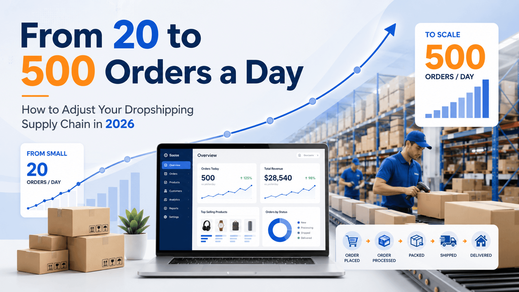 Cover image: In 2026, How Should a Dropshipping Supply Chain Adjust When a Store Grows from 20 Orders to 500 Orders per Day?