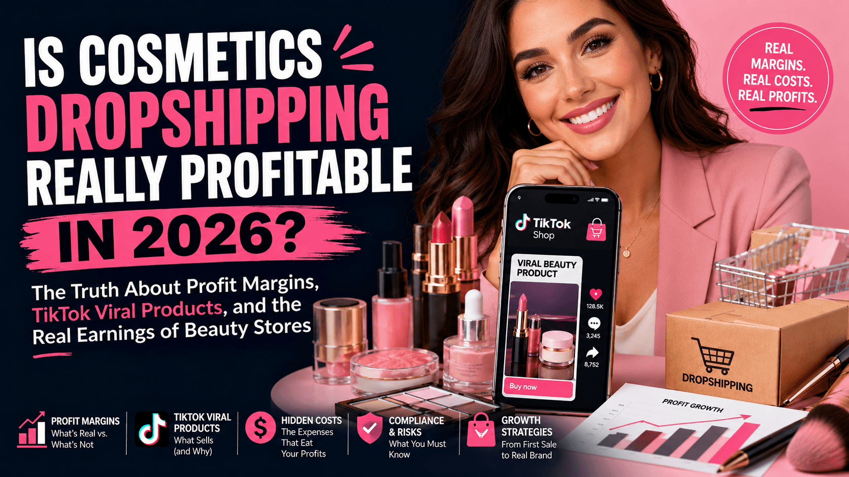 Cover image:  Is Cosmetics Dropshipping Really Profitable in 2026? The Truth About Profit Margins, TikTok Viral Products, and the Real Earnings of Beauty Stores