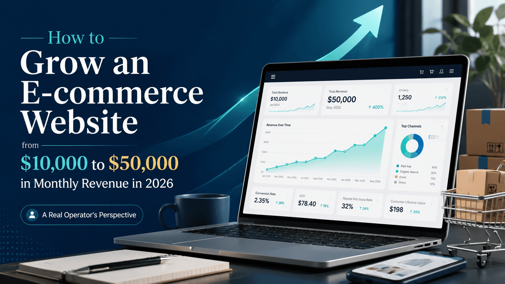 Cover image:  How to Grow an E-commerce Website from $10,000 to $50,000 in Monthly Revenue in 2026: A Real Operator’s Perspective
